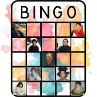 Bingo board with pictures of artists on it