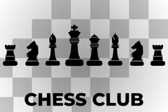 a white and gray background with the text 'chess club' with an imagine of chess pieces