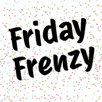 the words Friday frenzy with a confetti background