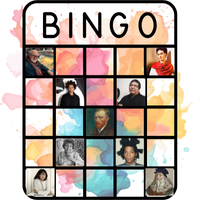 Bingo board with pictures of artists on it